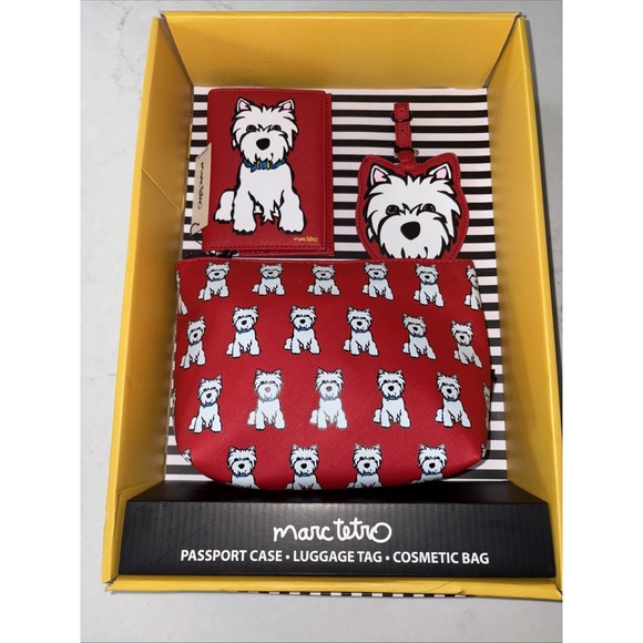 Marc Tetro Westie Terrier‎ Dog Cosmetic Bag Passport Case Luggage Tag 3 Pc Gift - Picture 1 of 4